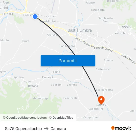 Ss75 Ospedalicchio to Cannara map