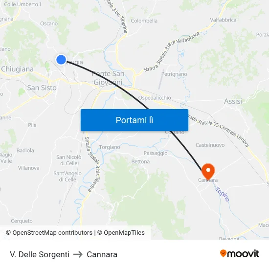 V. Delle Sorgenti to Cannara map