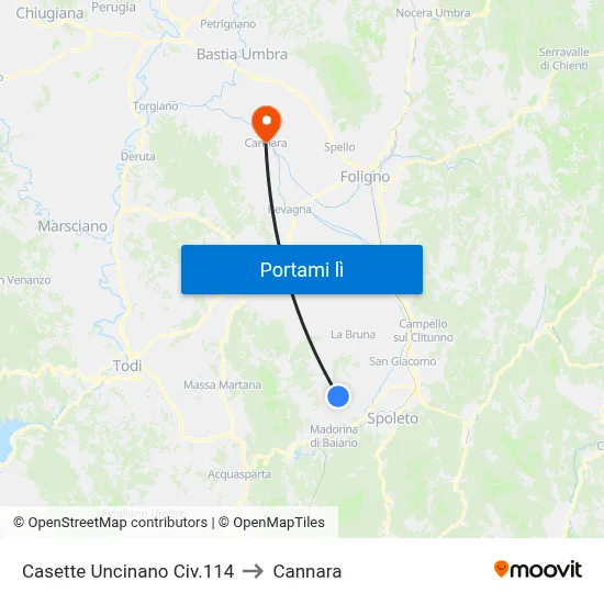 Casette Uncinano Civ.114 to Cannara map