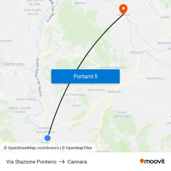 Via Stazione Ponterio to Cannara map