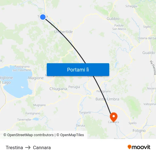 Trestina to Cannara map