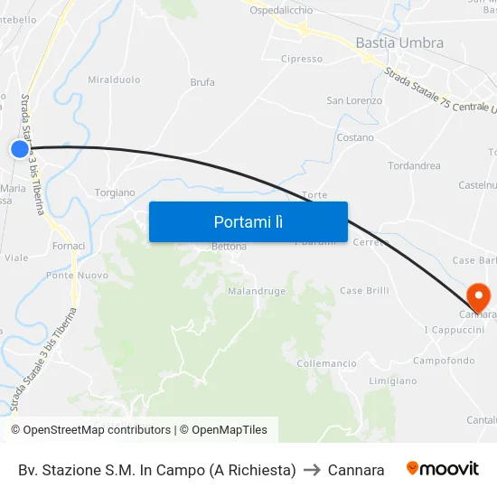 Bv. Stazione S.M. In Campo (A Richiesta) to Cannara map