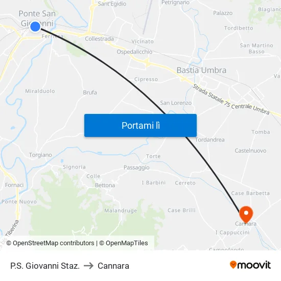 P.S. Giovanni Staz. to Cannara map