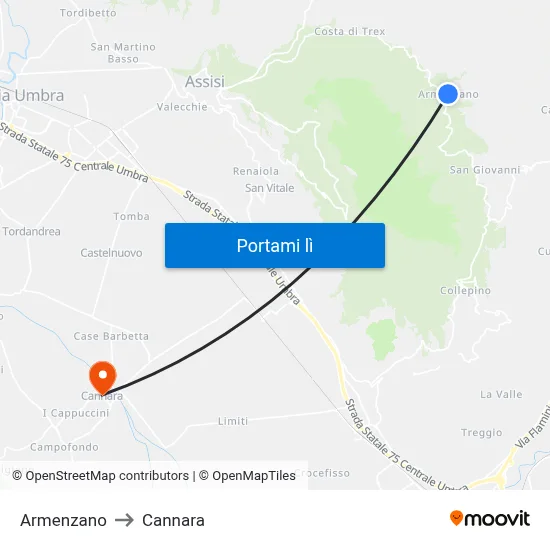 Armenzano to Cannara map