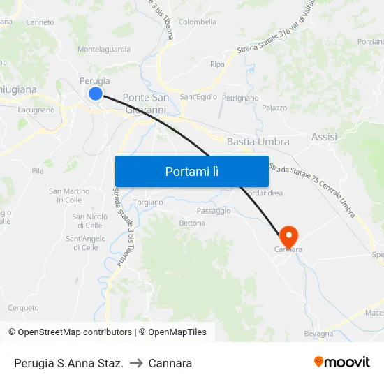 Perugia S.Anna Staz. to Cannara map
