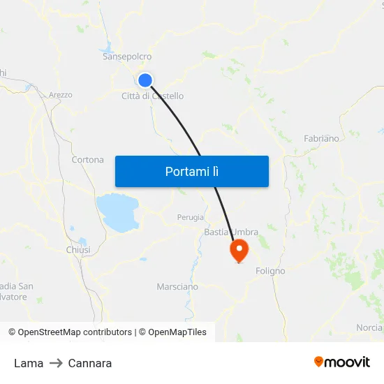 Lama to Cannara map