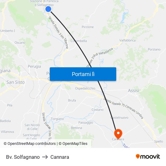 Bv. Solfagnano to Cannara map