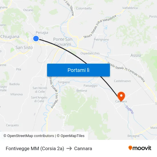 Fontivegge M​M (Corsia 2a) to Cannara map