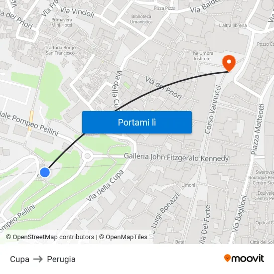 Cupa to Perugia map