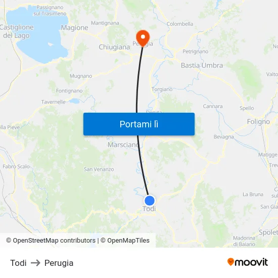 Todi to Perugia map