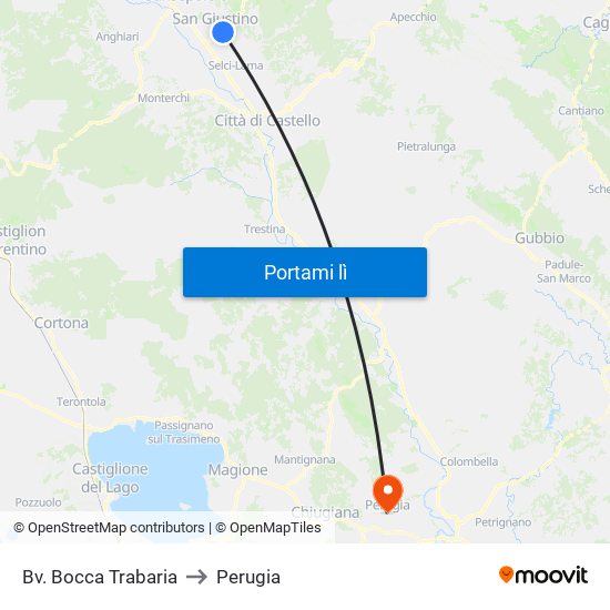 Bv. Bocca Trabaria to Perugia map