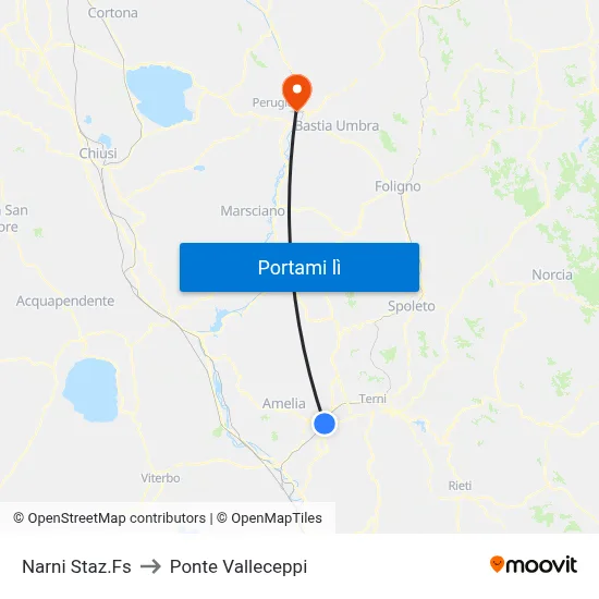 Narni Staz.Fs to Ponte Valleceppi map