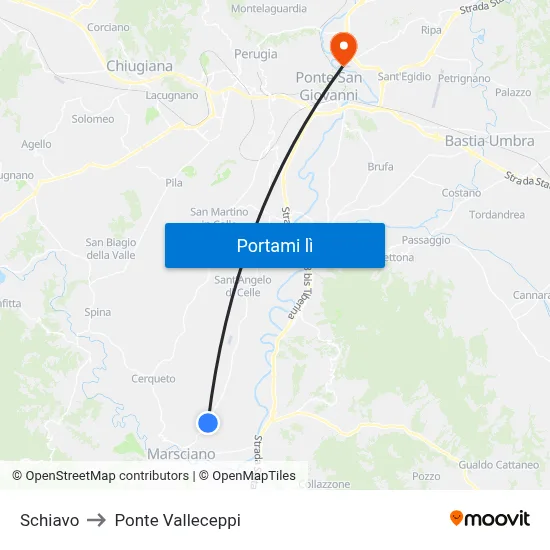 Schiavo to Ponte Valleceppi map