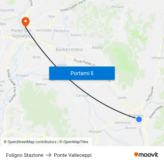 Foligno Stazione to Ponte Valleceppi map