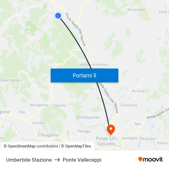 Umbertide Stazione to Ponte Valleceppi map