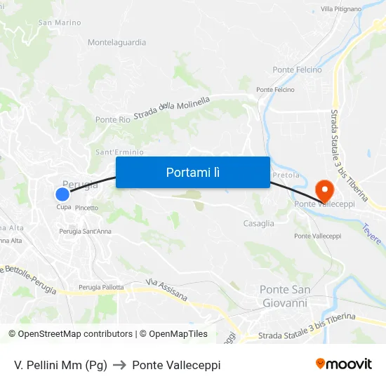 V. Pellini Mm (Pg) to Ponte Valleceppi map