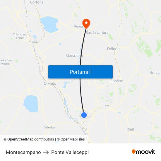 Montecampano to Ponte Valleceppi map