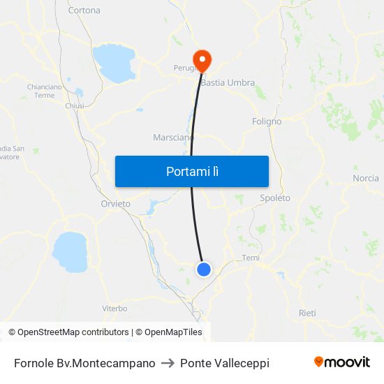 Fornole Bv.Montecampano to Ponte Valleceppi map