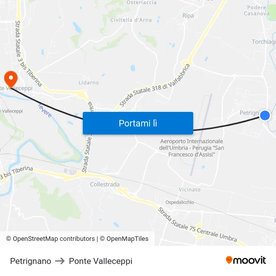 Petrignano to Ponte Valleceppi map
