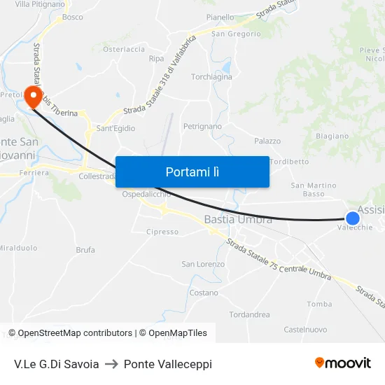 V.Le G.Di Savoia to Ponte Valleceppi map