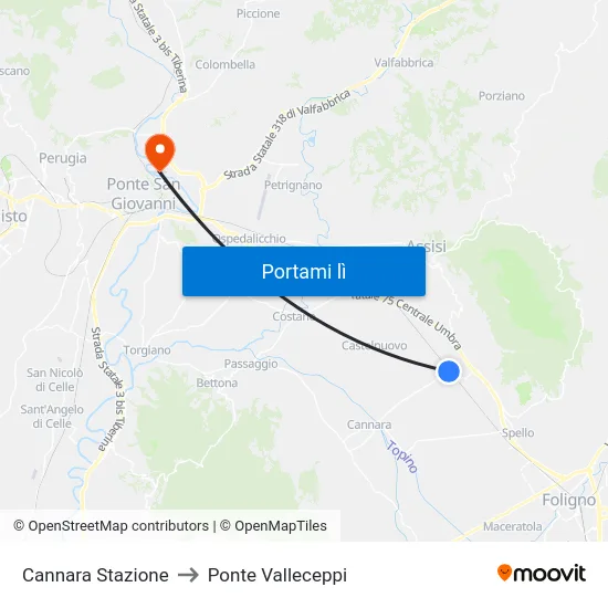 Cannara Stazione to Ponte Valleceppi map