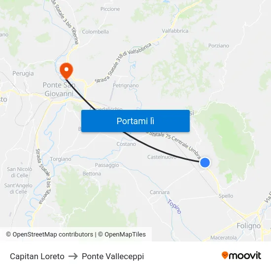 Capitan Loreto to Ponte Valleceppi map