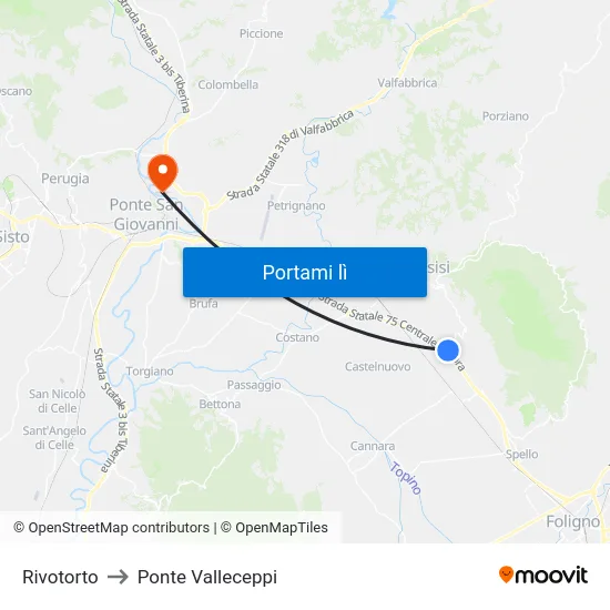 Rivotorto to Ponte Valleceppi map