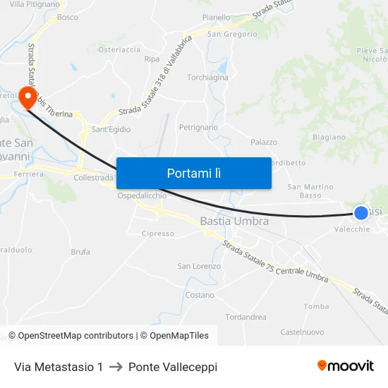 Via Metastasio 1 to Ponte Valleceppi map