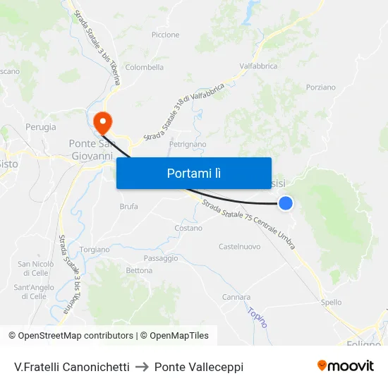 V.Fratelli Canonichetti to Ponte Valleceppi map