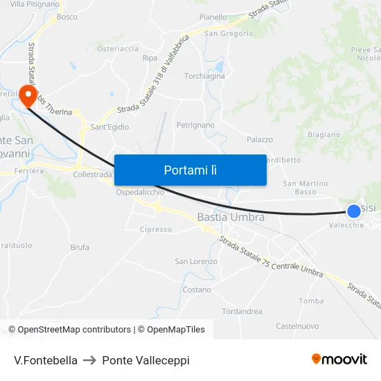 V.Fontebella to Ponte Valleceppi map