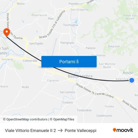 Viale Vittorio Emanuele II 2 to Ponte Valleceppi map