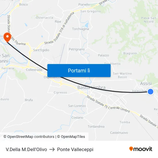 V.Della M.Dell'Olivo to Ponte Valleceppi map