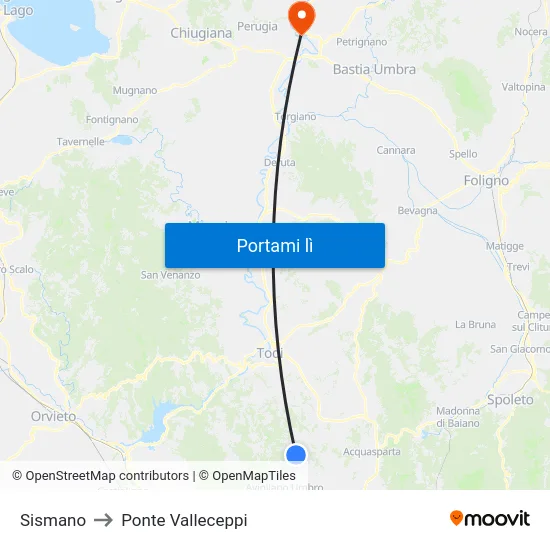 Sismano to Ponte Valleceppi map