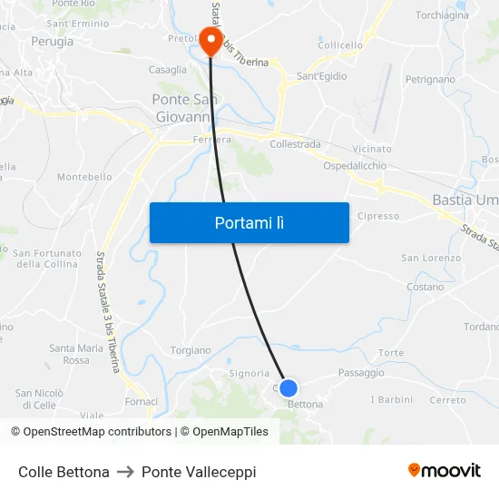 Colle Bettona to Ponte Valleceppi map