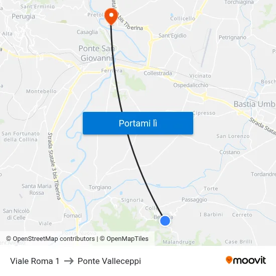 Viale Roma 1 to Ponte Valleceppi map