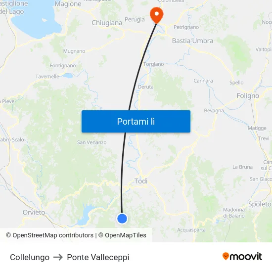 Collelungo to Ponte Valleceppi map