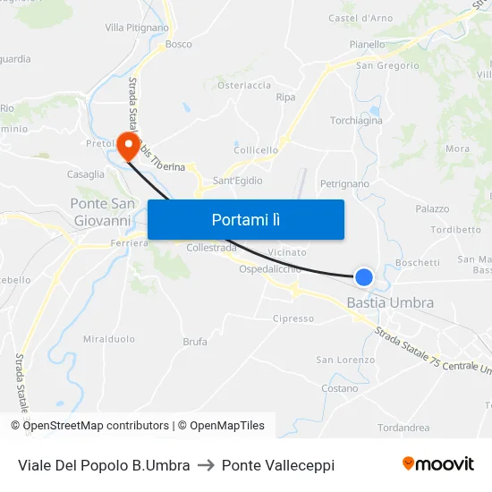 Viale Del Popolo B.Umbra to Ponte Valleceppi map