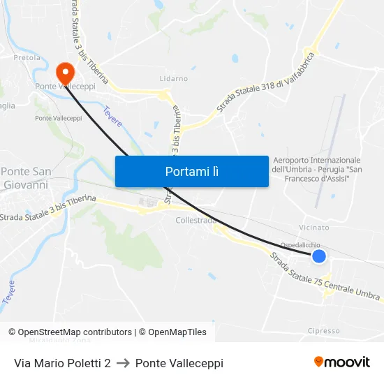Via Mario Poletti 2 to Ponte Valleceppi map