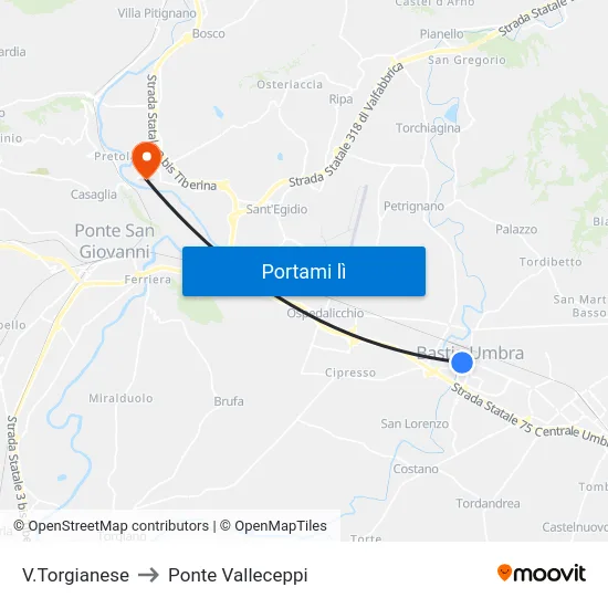 V.Torgianese to Ponte Valleceppi map