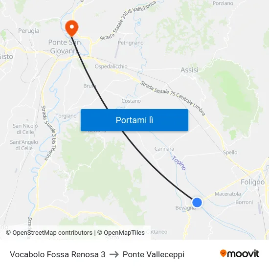 Vocabolo Fossa Renosa 3 to Ponte Valleceppi map