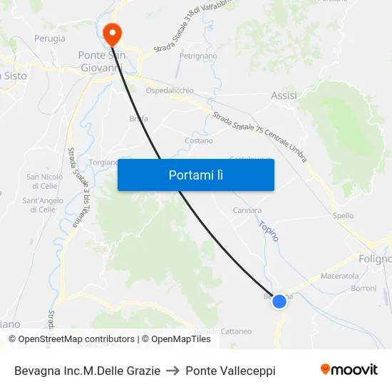 Bevagna Inc.M.Delle Grazie to Ponte Valleceppi map