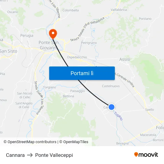 Cannara to Ponte Valleceppi map
