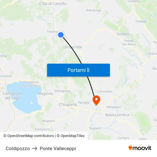 Coldipozzo to Ponte Valleceppi map
