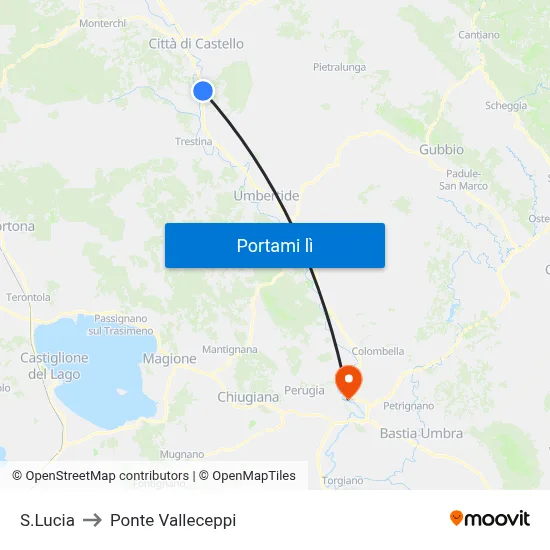 S.Lucia to Ponte Valleceppi map