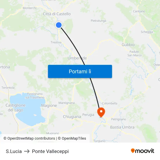 S.Lucia to Ponte Valleceppi map