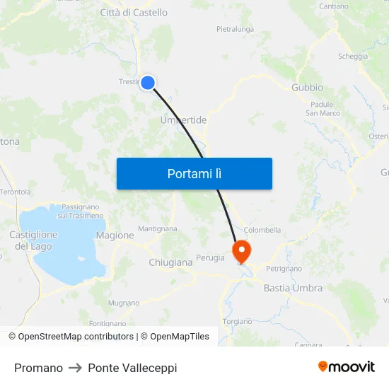 Promano to Ponte Valleceppi map