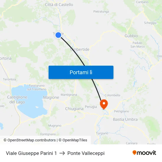 Viale Giuseppe Parini 1 to Ponte Valleceppi map