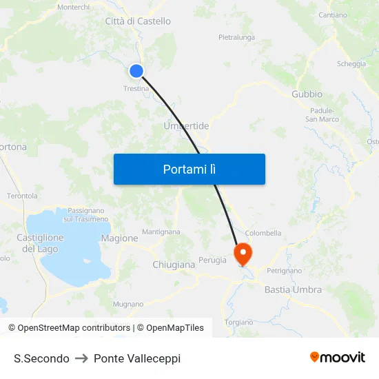 S.Secondo to Ponte Valleceppi map
