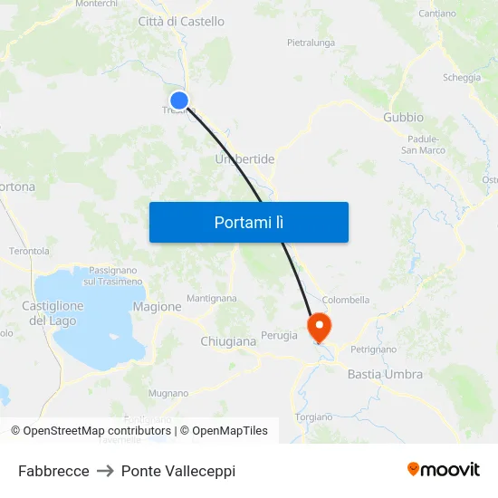 Fabbrecce to Ponte Valleceppi map
