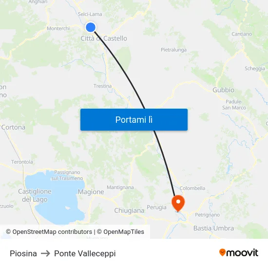 Piosina to Ponte Valleceppi map